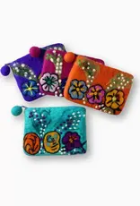 Nepal Felt Flower Coin Purse with Embroidery - Nepal