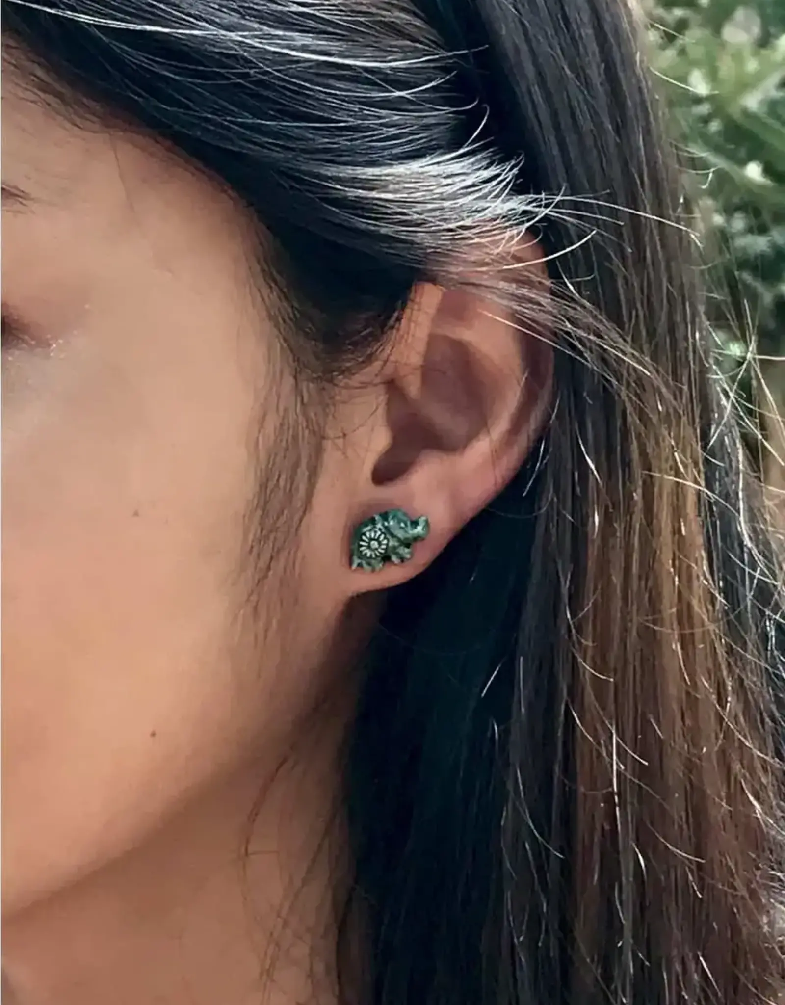Cambodia Earrings Claycult Elephant Studs Green -Cambodia