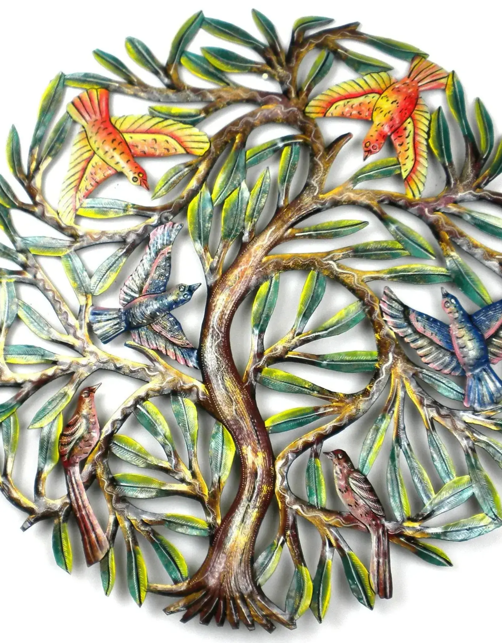 Haiti Wall Art Painted Haitian Metal Drum Tree of Life w/Birds - Haiti