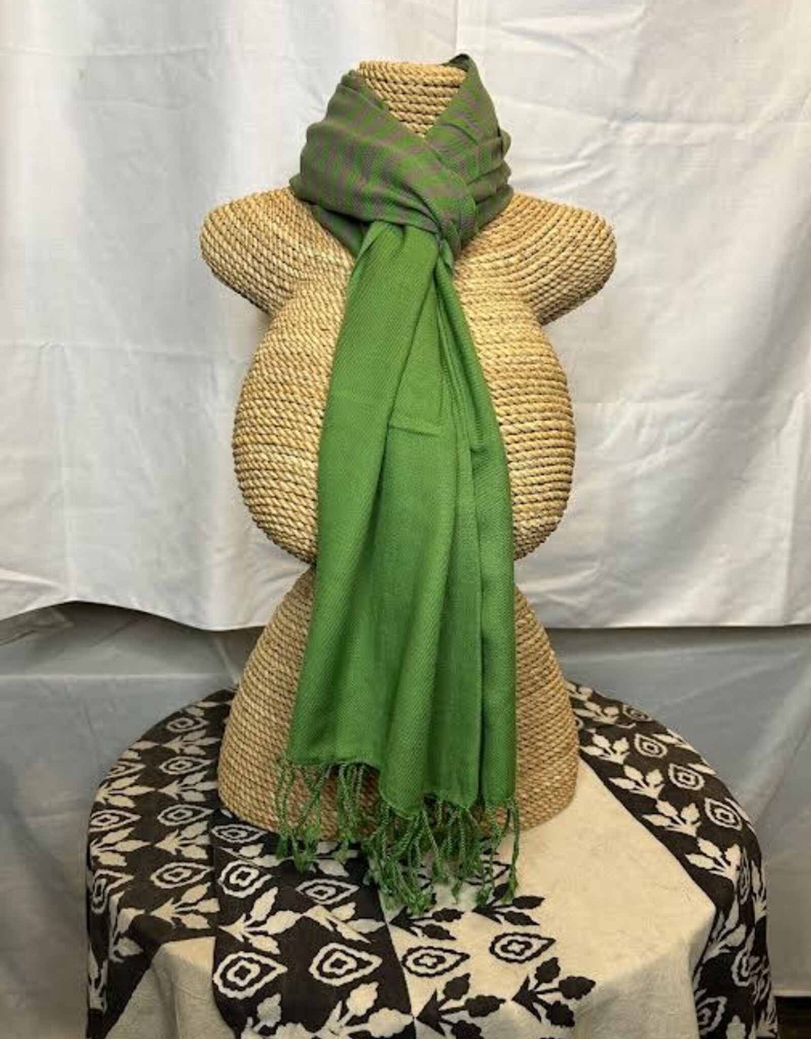 India Scarf Cotton Green w/Stripe - India