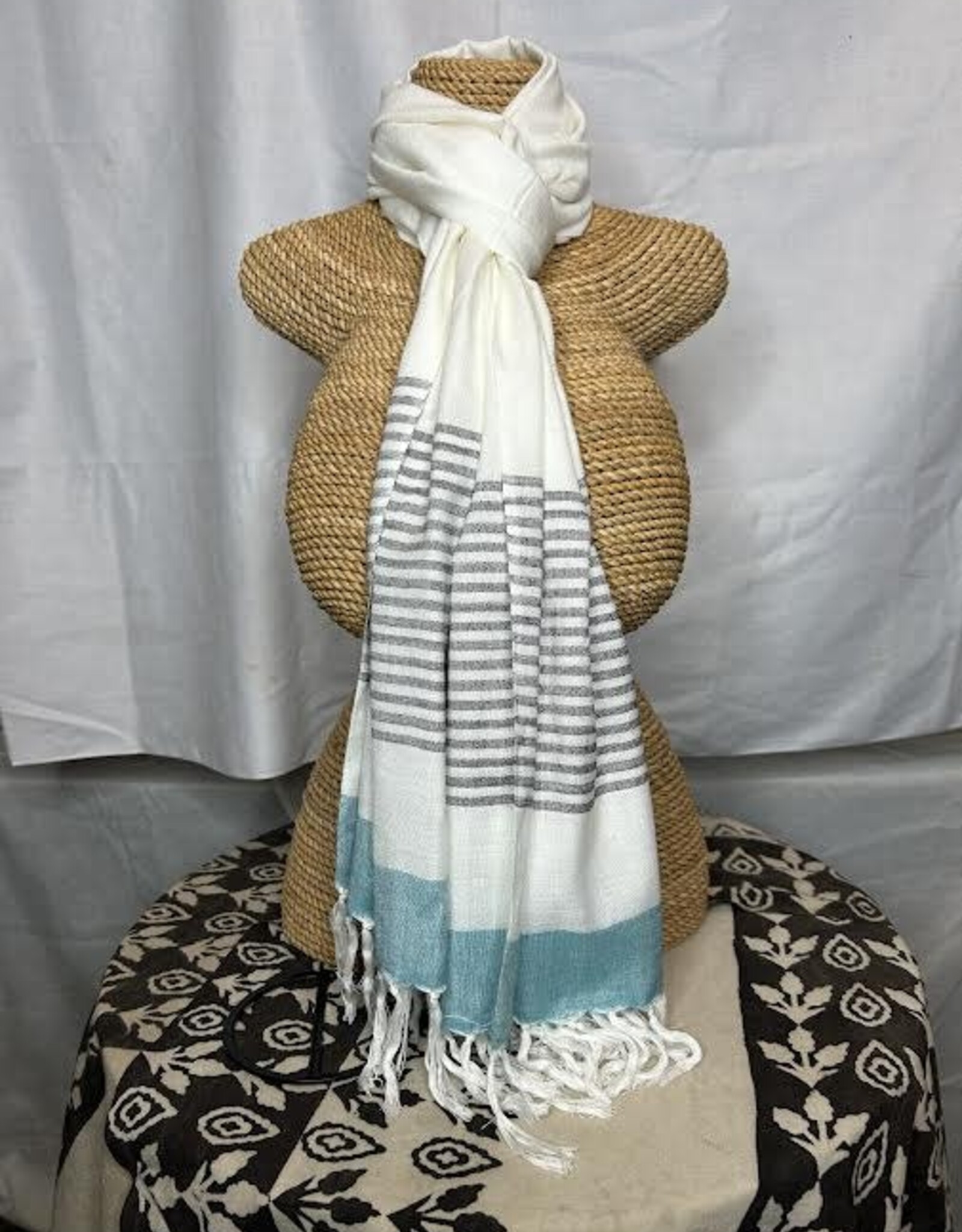 India Scarf Viscose White/Blue/Grey- India