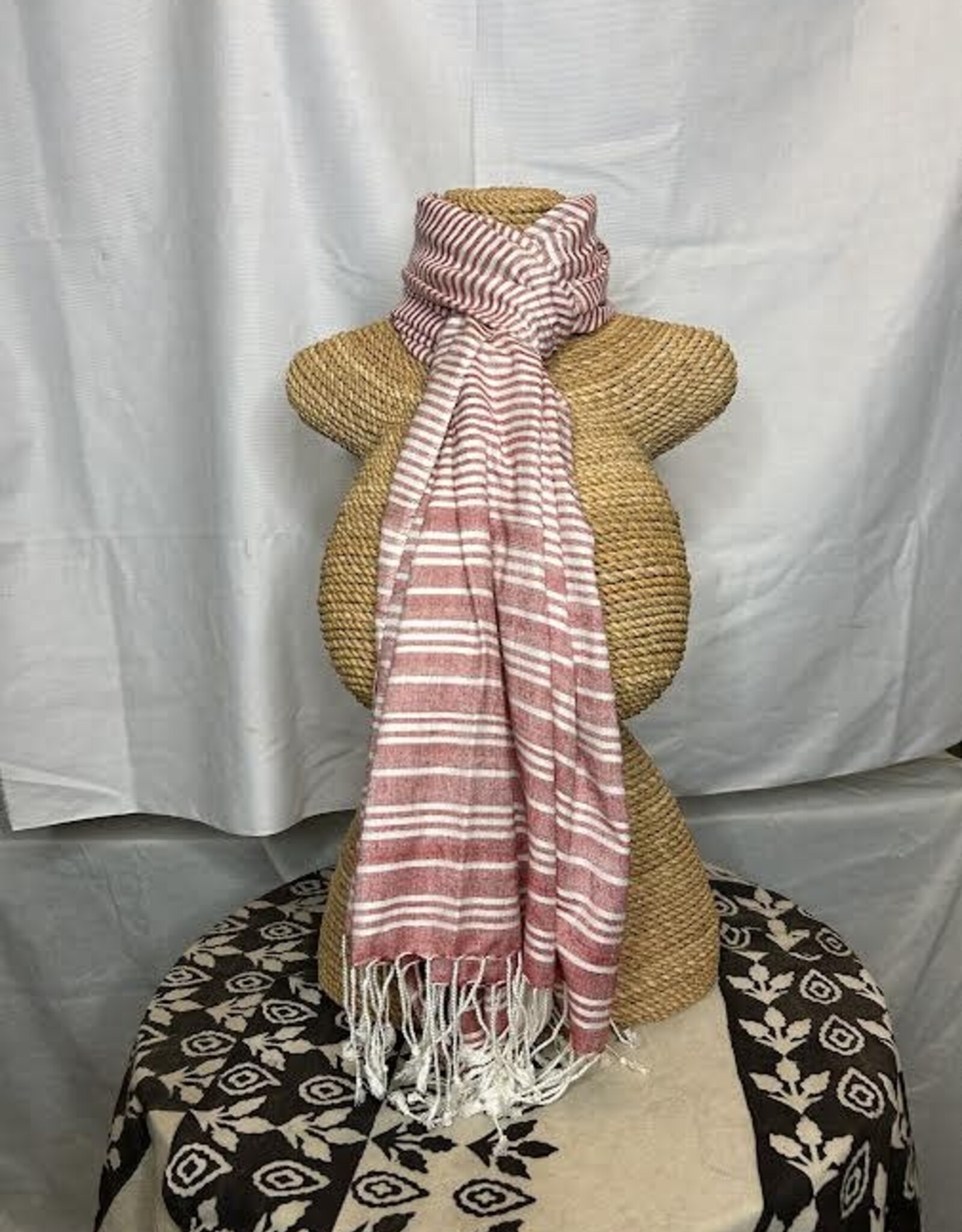 India Scarf Viscose Red & White Stripe- India
