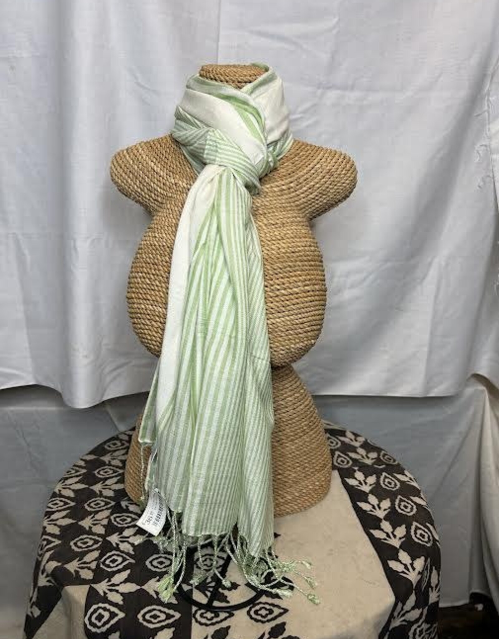 India Scarf Viscose Green & White Stripe- India