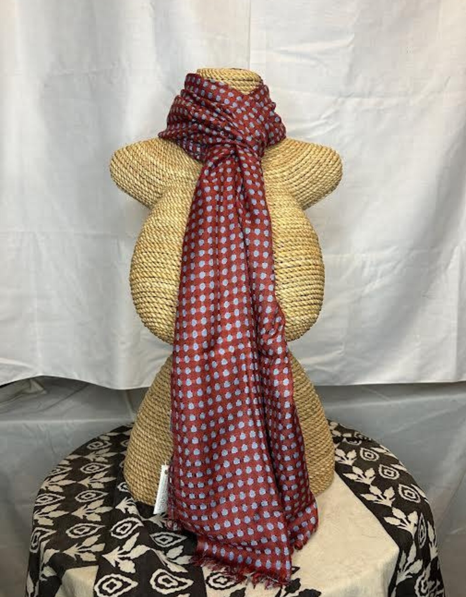 India Scarf Viscose Burgundy & Blue Dots- India