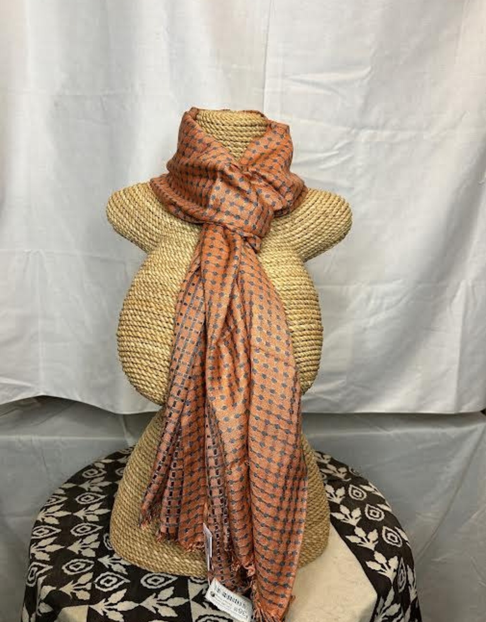 India Scarf Viscose Orange & Teal Dots- India
