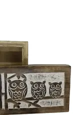 India Three Wise Owl Whitewashed Wood Box - India