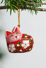 India Ornament Painted Floral Cat Paper Mache
