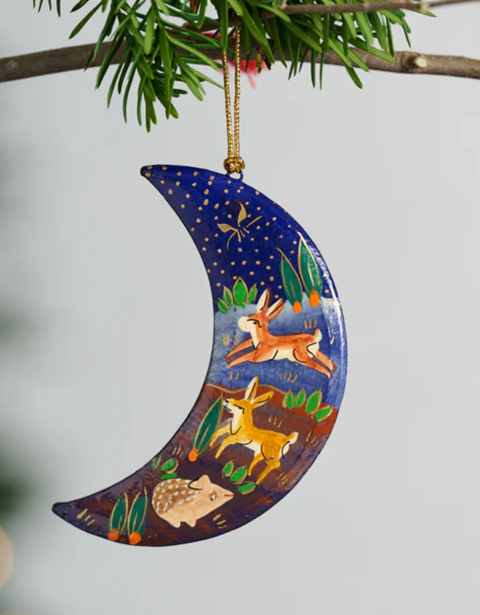 India Ornament Painted Moon Paper Mache