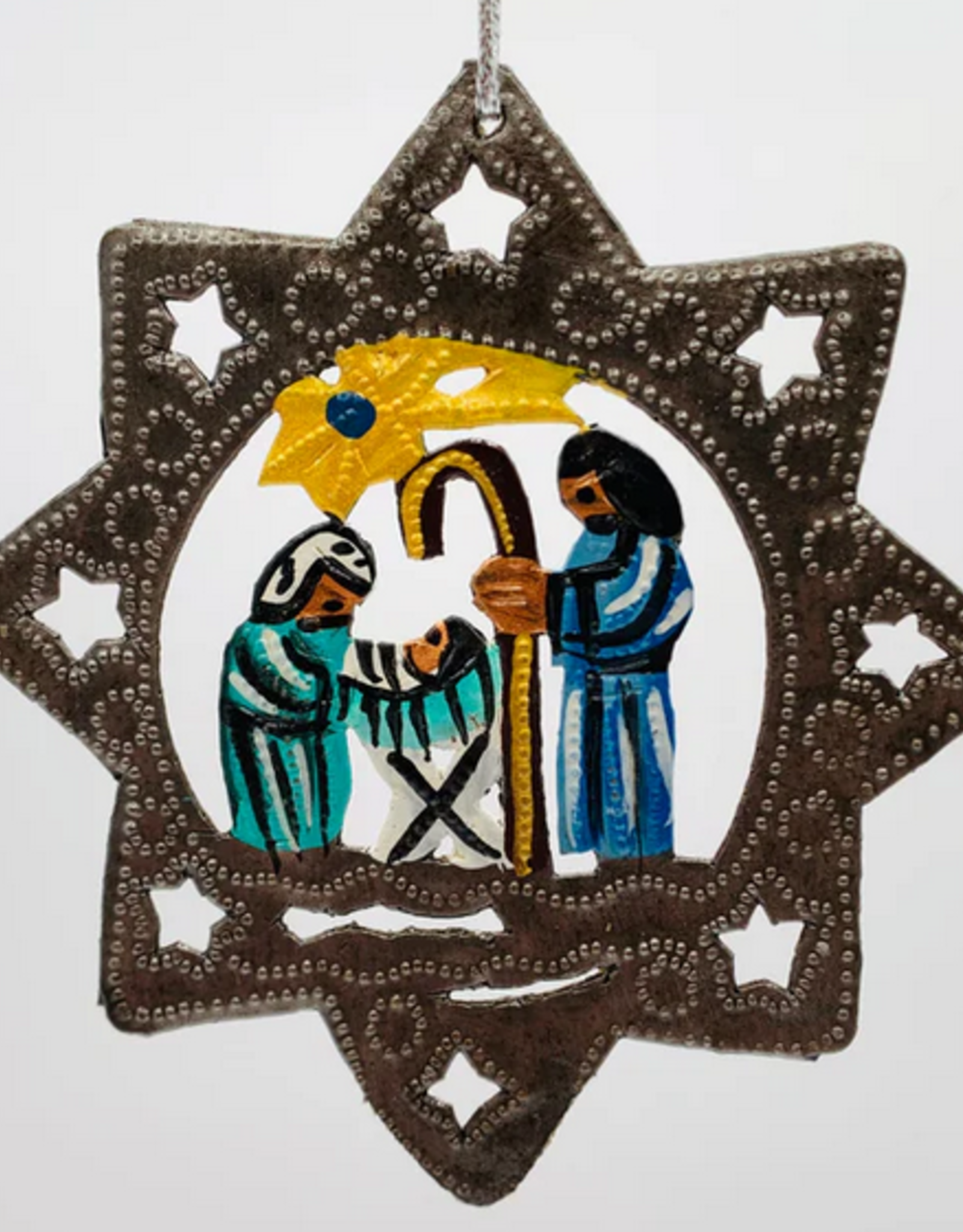 Haiti Metal Nativity in Star Ornament - Haiti