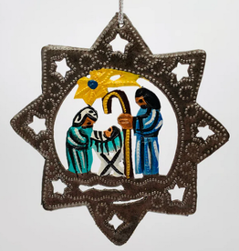 Haiti Metal Nativity in Star Ornament - Haiti