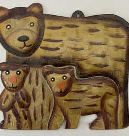 Haiti Metal Mama Bear and Cubs Ornament - Haiti
