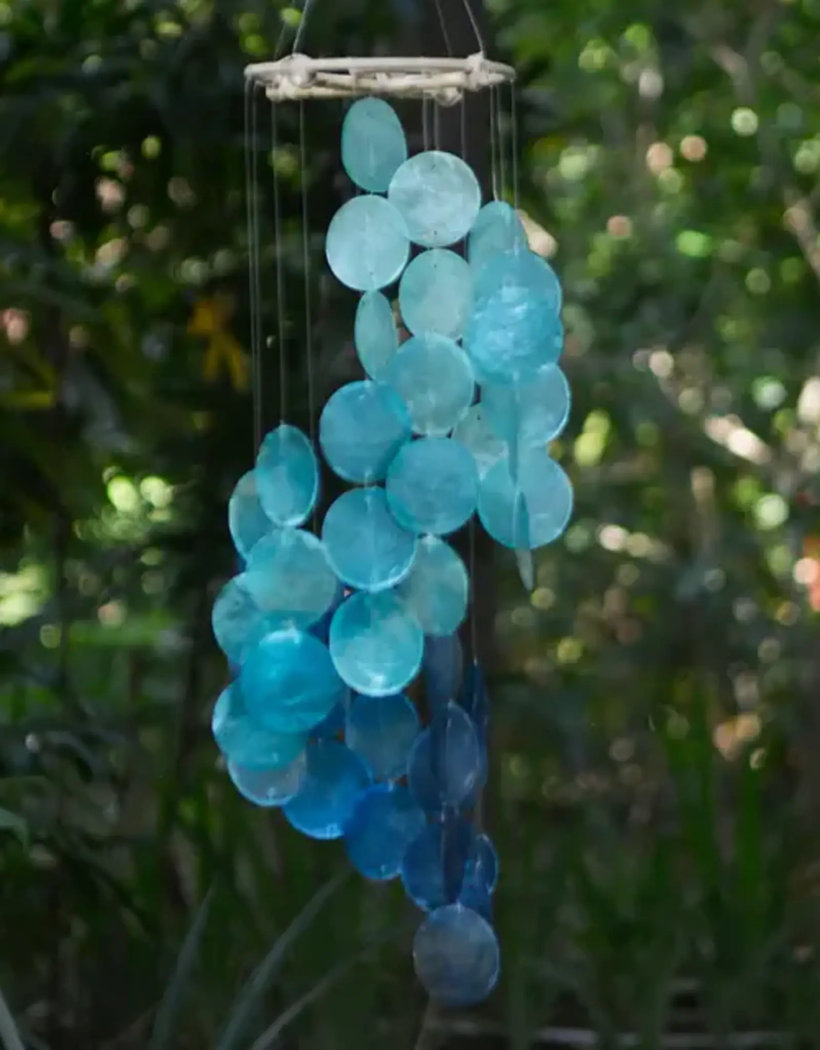 Indonesia Capiz Blue Water Chime Spiral Rattan  - Indonesia