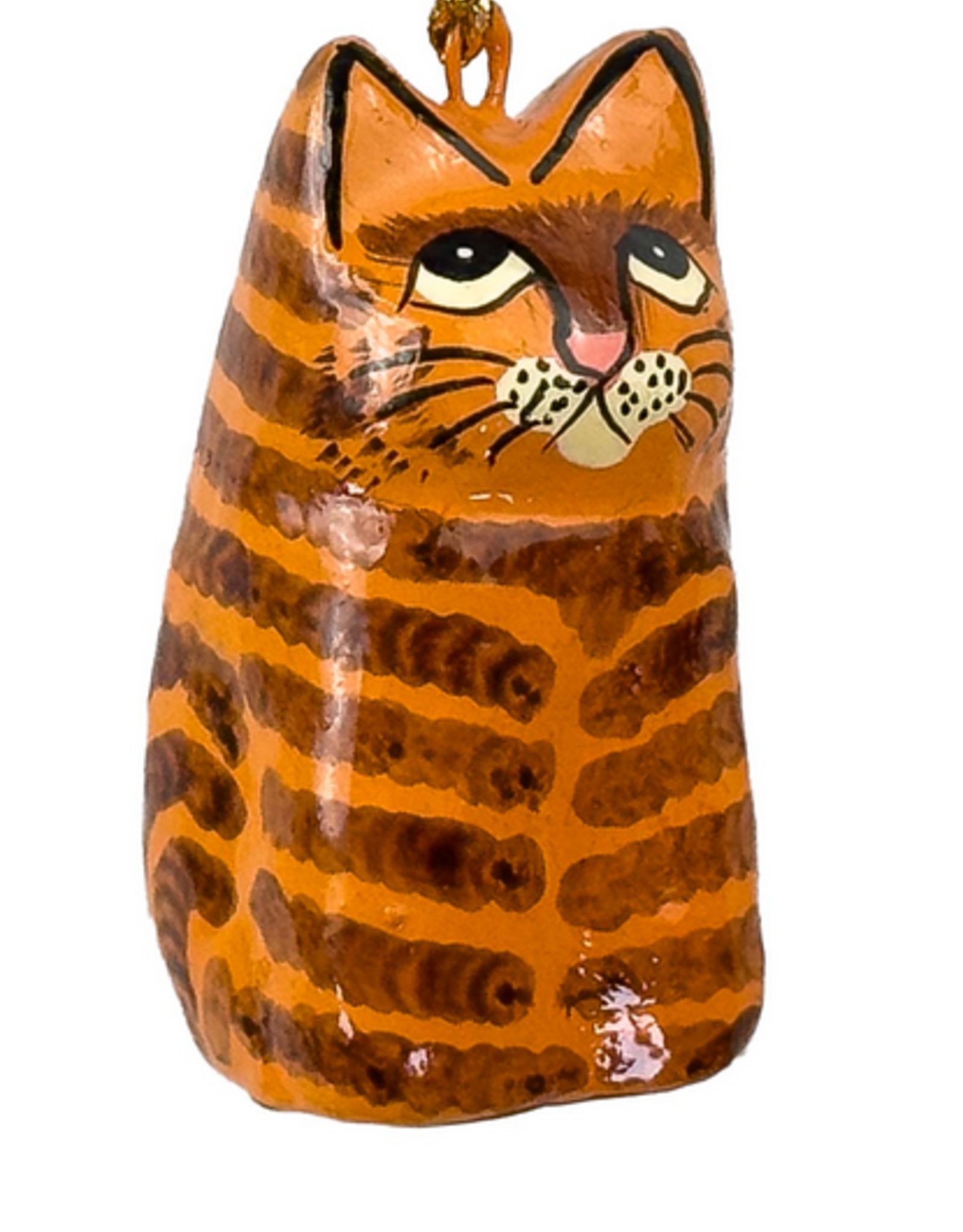 India Ornament Tabby Cat Sitting Kashmiri Handpainted - India