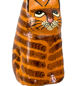 India Ornament Tabby Cat Sitting Kashmiri Handpainted - India