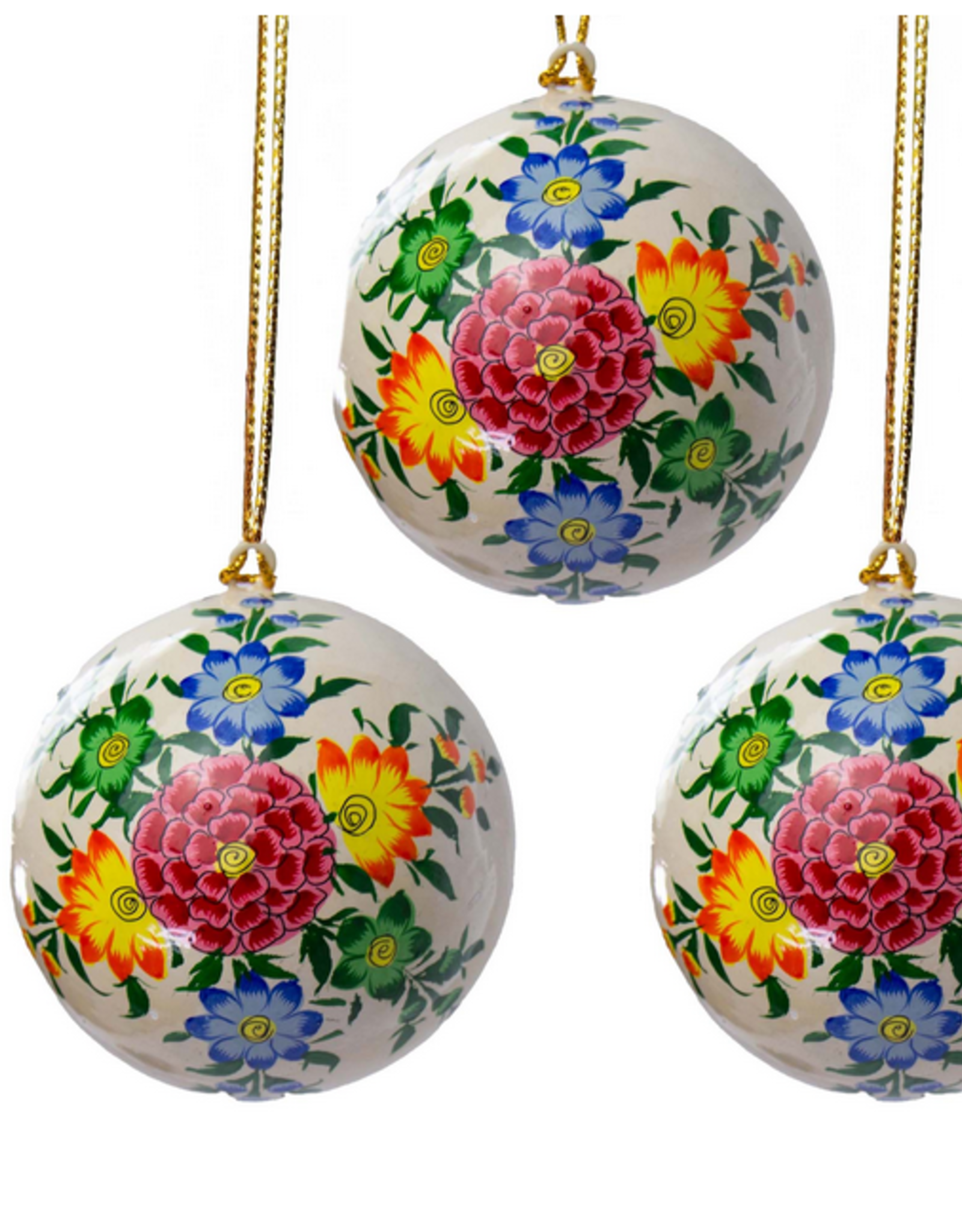 India Ornament Cream with Burst of Flowers Handpainted - India