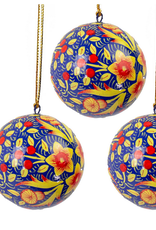 India Ornament Deep Blue with Red Poppies Handpainted - India