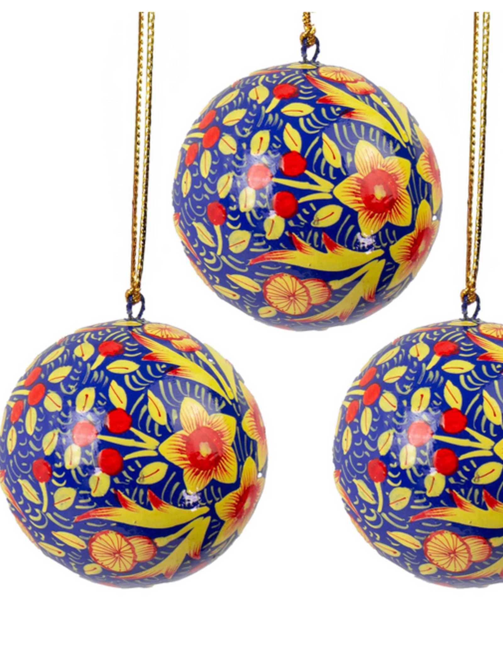India Ornament Deep Blue with Red Poppies Handpainted - India