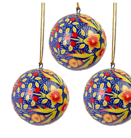 India Ornament Deep Blue with Red Poppies Handpainted - India