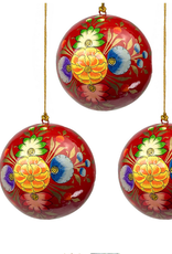 India Ornament Red with Exploding Flowers Handpainted - India