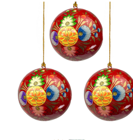 India Ornament Red with Exploding Flowers Handpainted - India