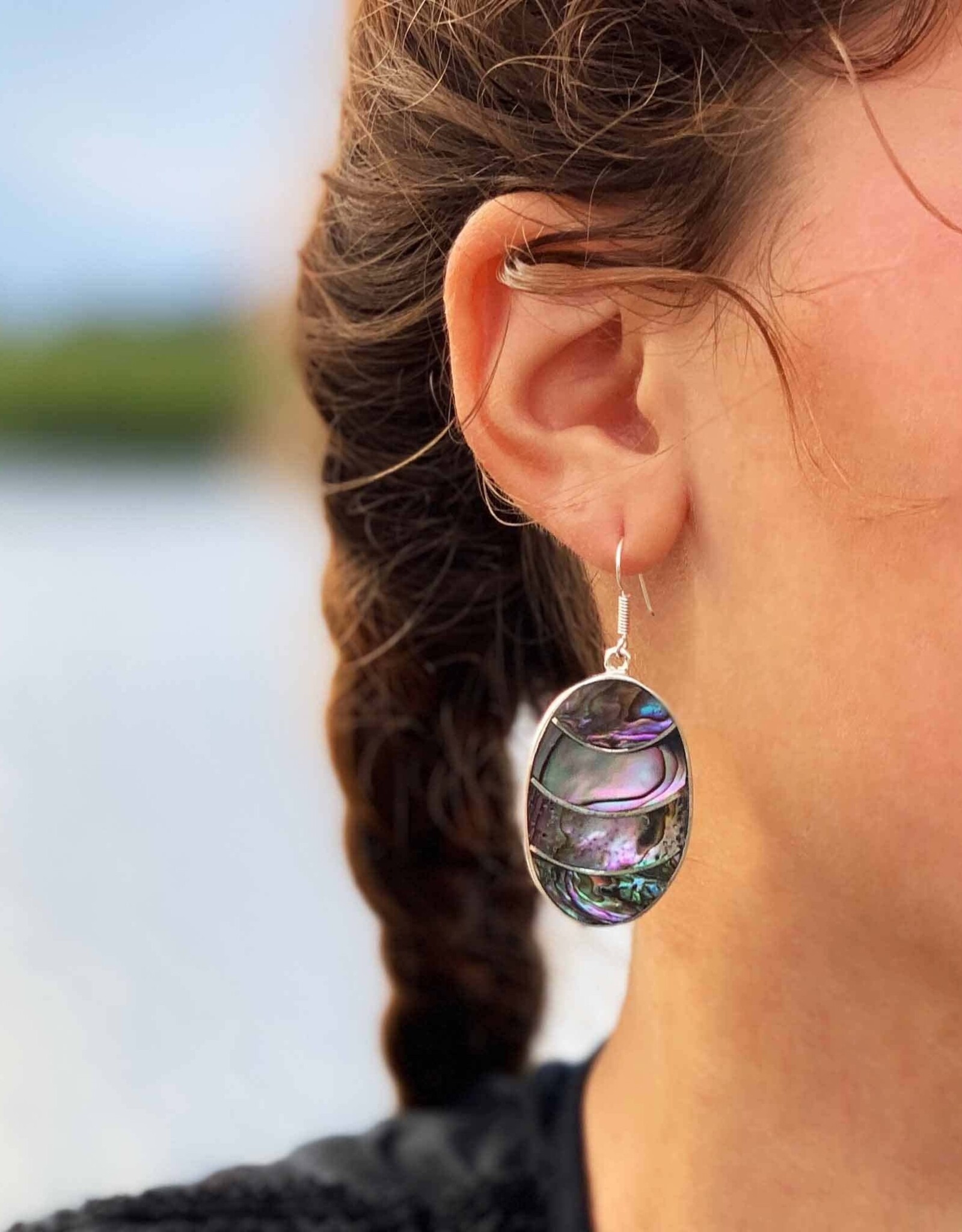 Mexico Earrings Lavendar Frost Abalone Oval - Mexico