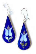 Mexico Earrings Sterling Silver Abalone Tulip Teardrop Blue - Mexico