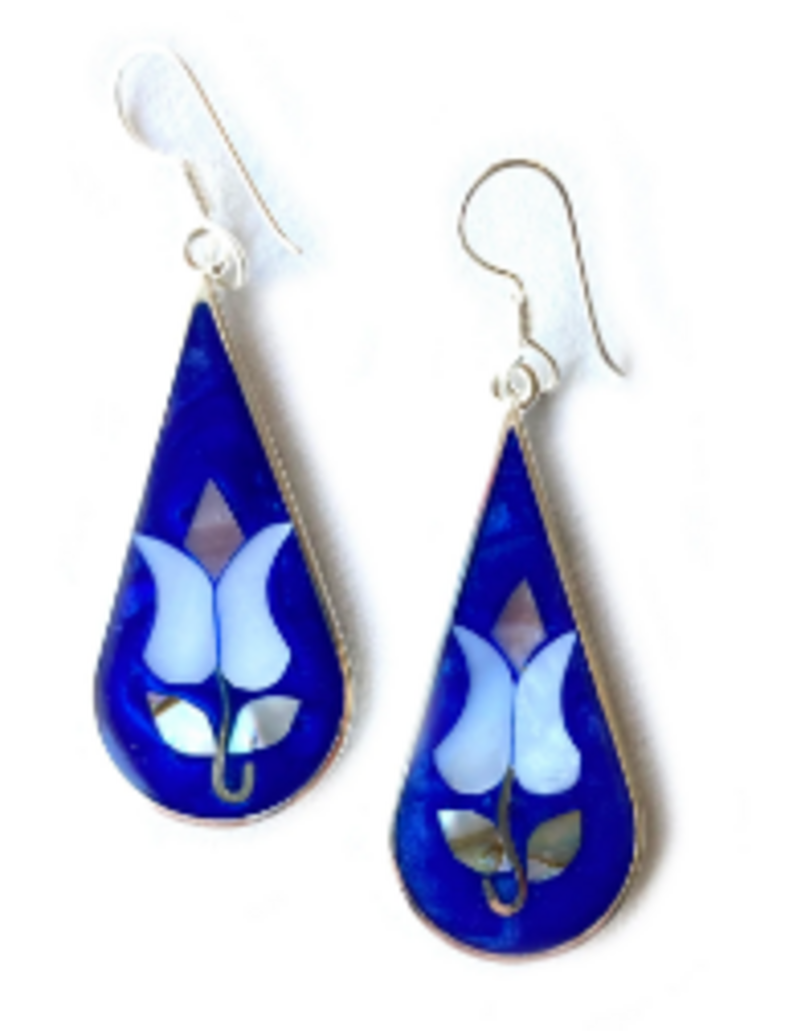 Mexico Earrings Sterling Silver Abalone Tulip Teardrop Blue - Mexico