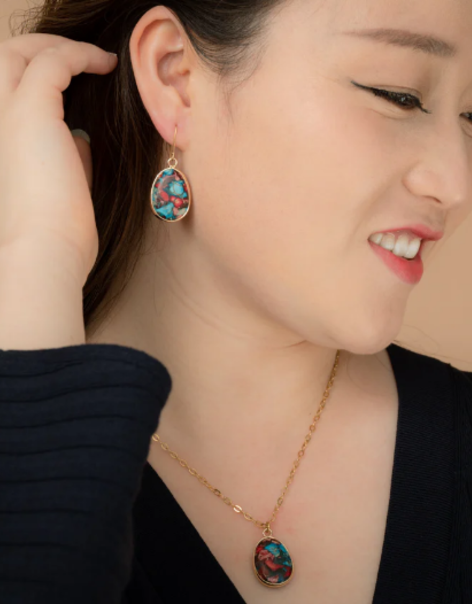 China Earrings Mosaic Jasper Gold - China