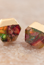 China Earrings Hexagon Sedona Stud in Sunrise Reds  - China