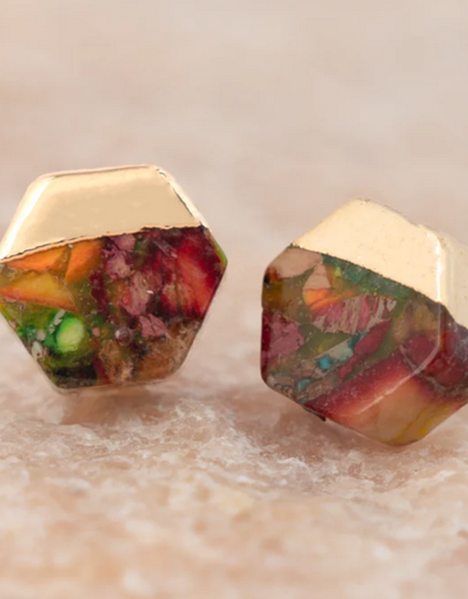 China Earrings Hexagon Sedona Stud in Sunrise Reds  - China
