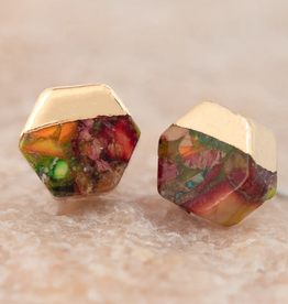 Asia Earrings Hexagon Sedona Stud in Sunrise Reds  - Asia
