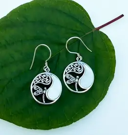 Indonesia Earrings Mother of Pearl Dragonfly Circle Sterling Silver - Indonesia
