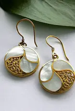 Indonesia Earrings Mother of Pearl Filigree Brass - Indonesia