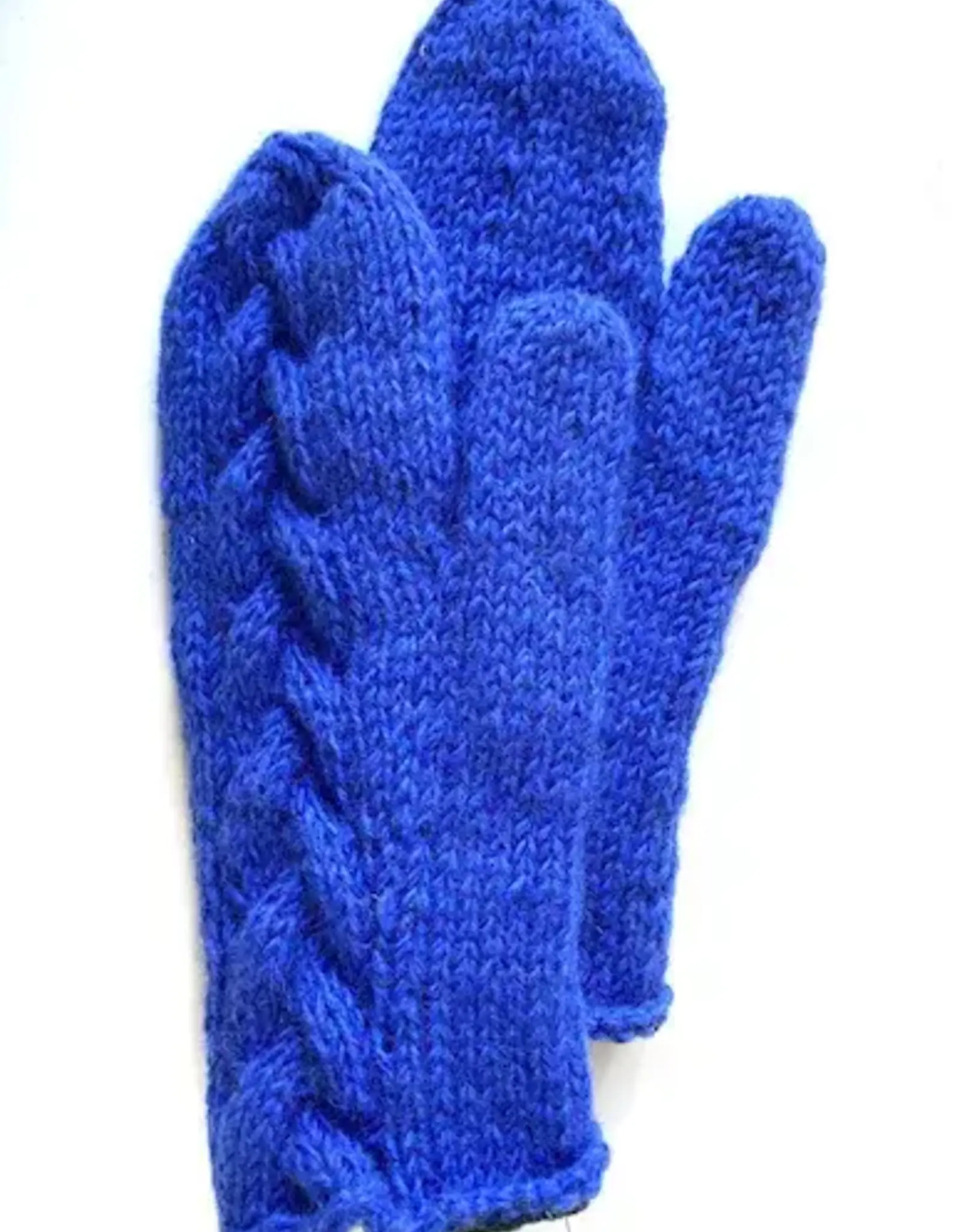 Nepal Mittens Handknit Wool Solid Cable Design Various Colours - Nepal