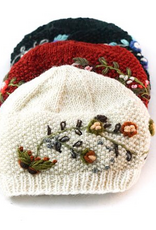 Nepal Beanie Wool Fully Lined with Embroided Assorted Flowers - Nepal