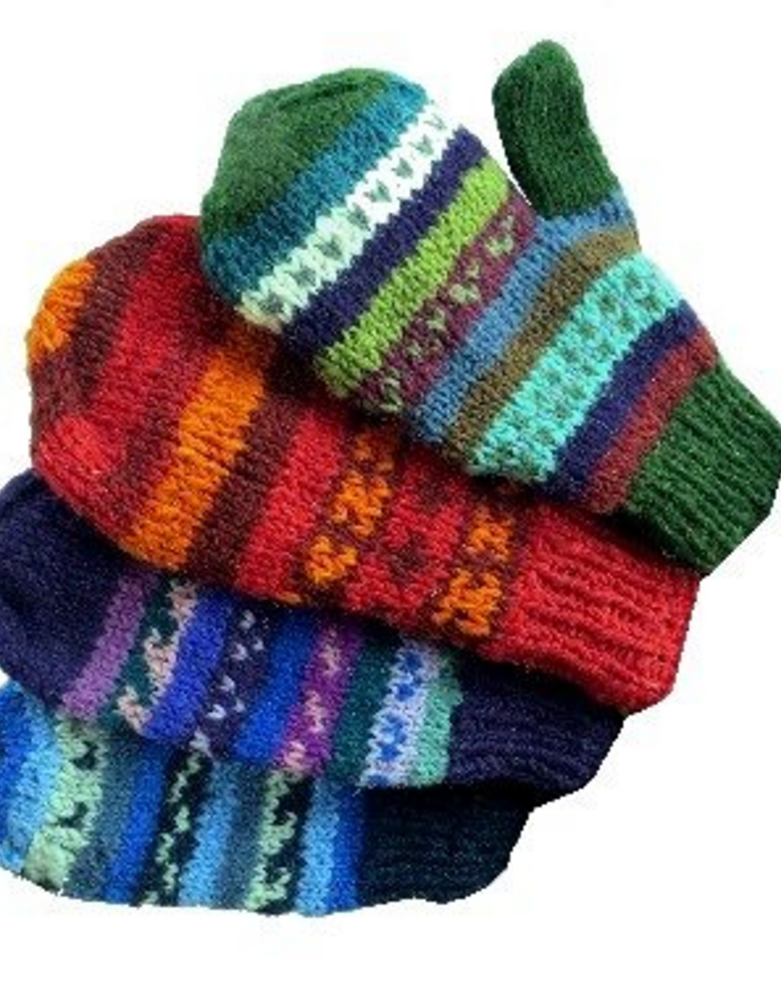 Nepal Mittens Lined Handknit Wool Multi Colour Design - Nepal