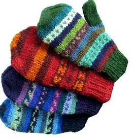 Nepal Mittens Lined Handknit Wool Multi Colour Design - Nepal