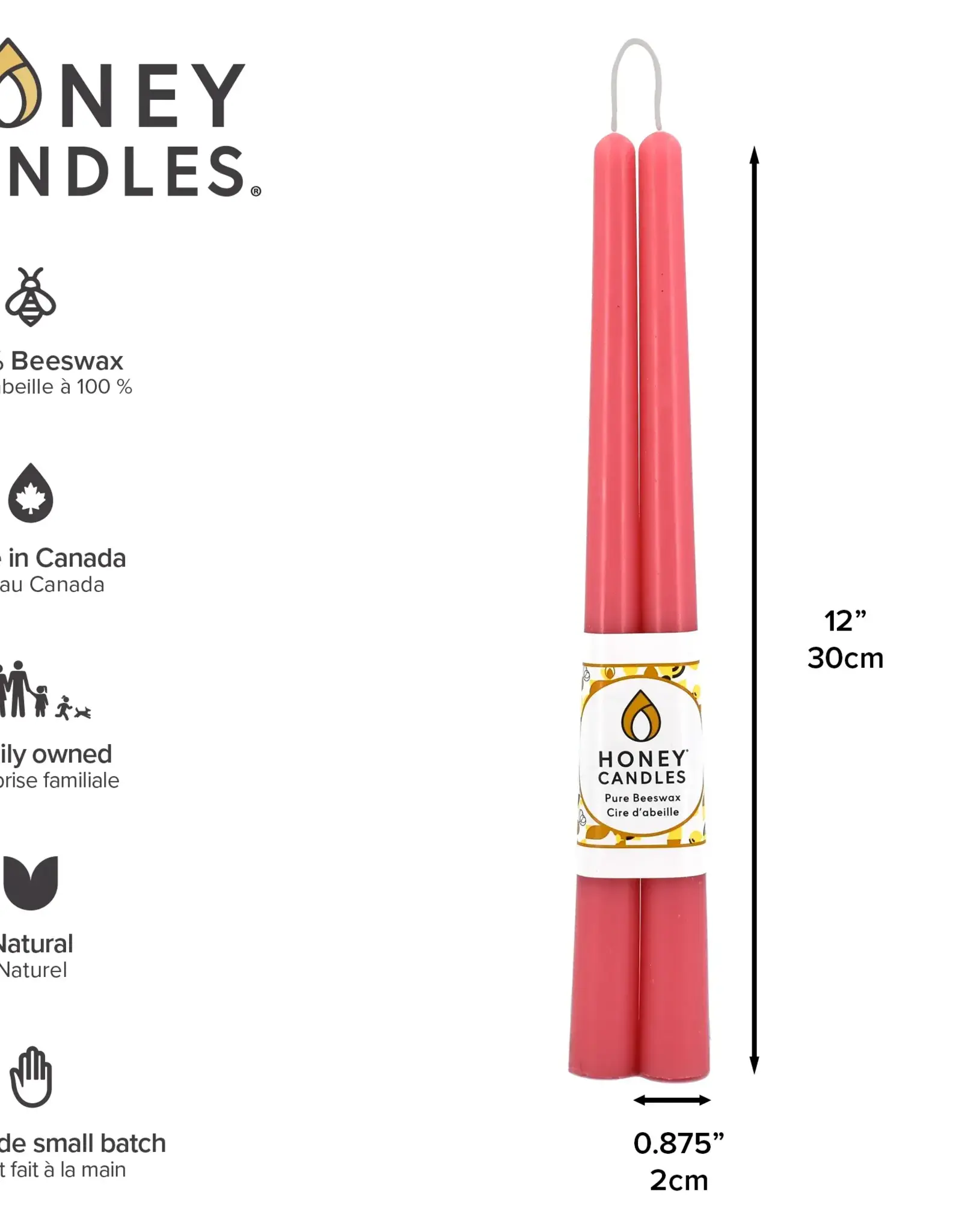 Canada Candle 12" Taper Pair Paris Pink - Canada