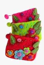 Nepal Felt Flower Coin Purse with Embroidery - Nepal