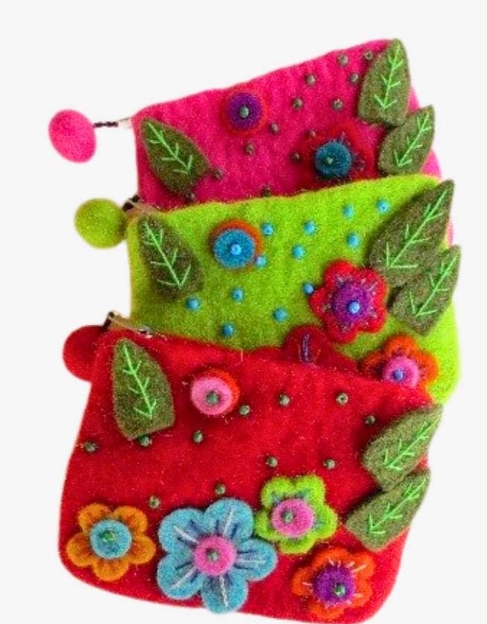 Nepal Felt Flower Coin Purse with Embroidery - Nepal