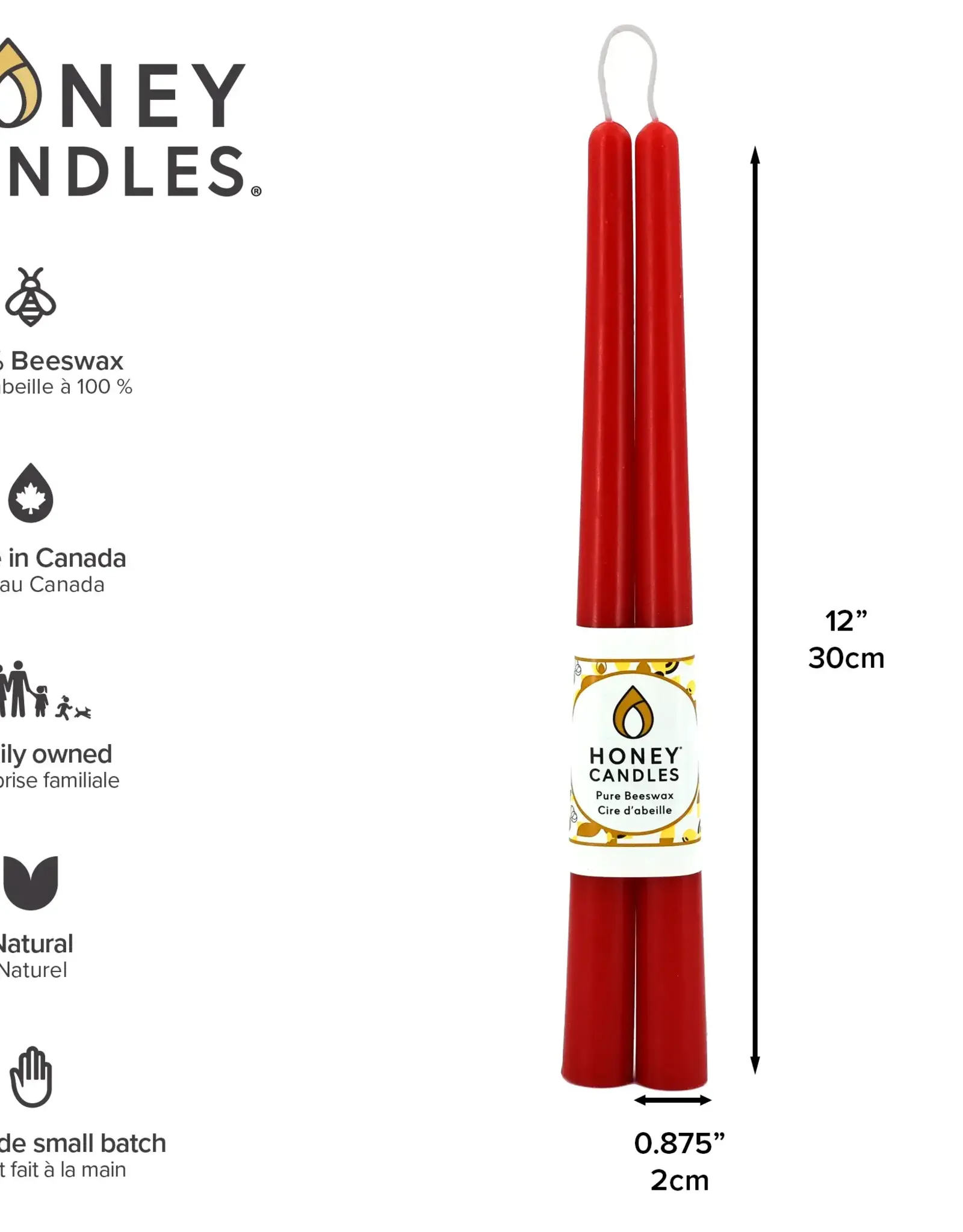 Canada Candle 12" Taper Pair Red - Canada