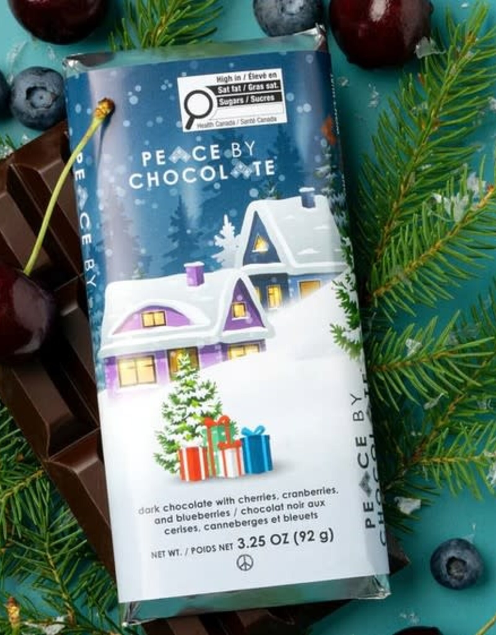 Canada Chocolate Holiday Bar Dark Chocolate with Cherries, Cranberries and Blueberries 92g - Peace By Chocolate