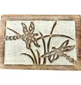 India Dragonfly Box White Washed Wood Box - India