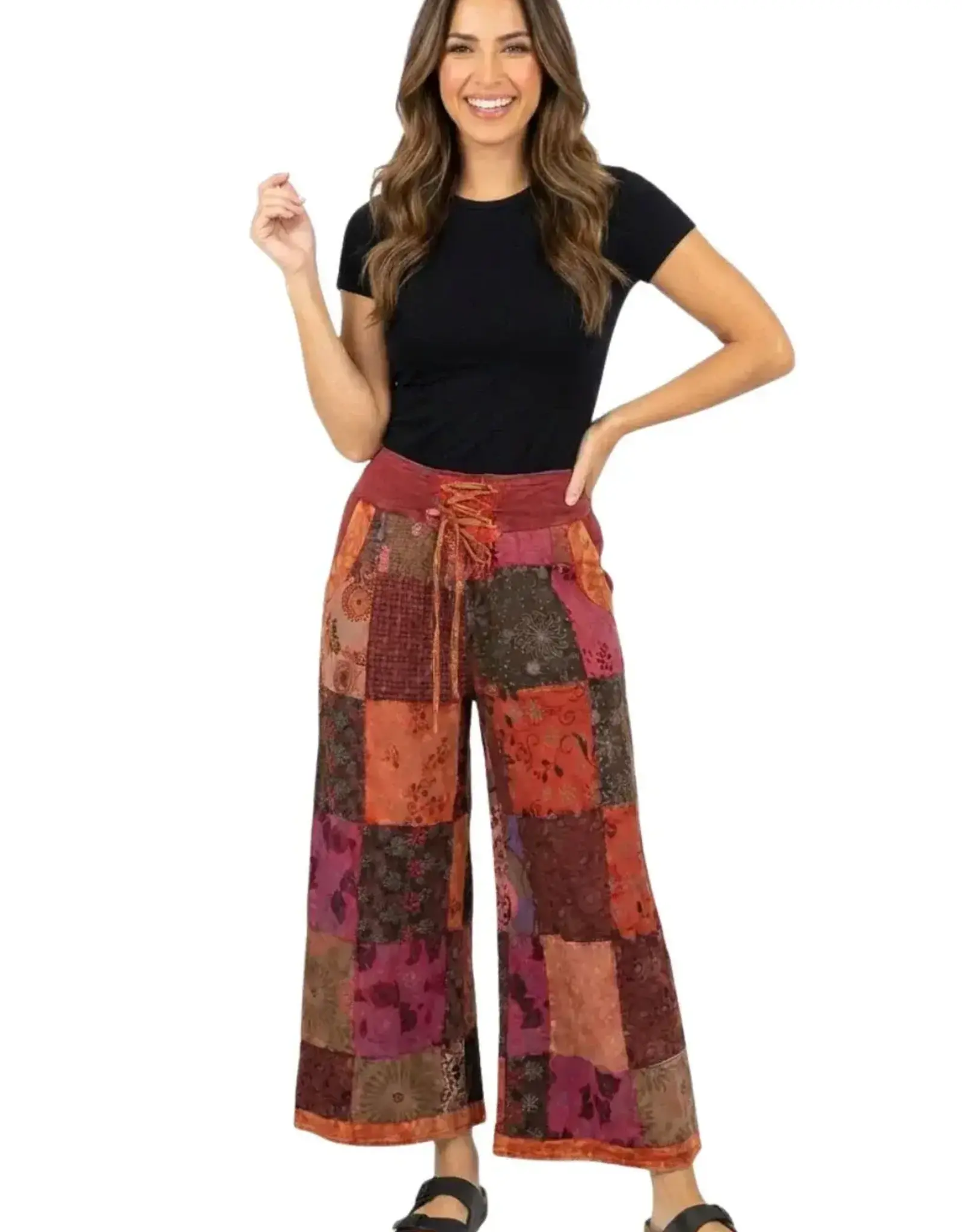 Nepal Pants Talia Patchwork Burgundy XL- Nepal