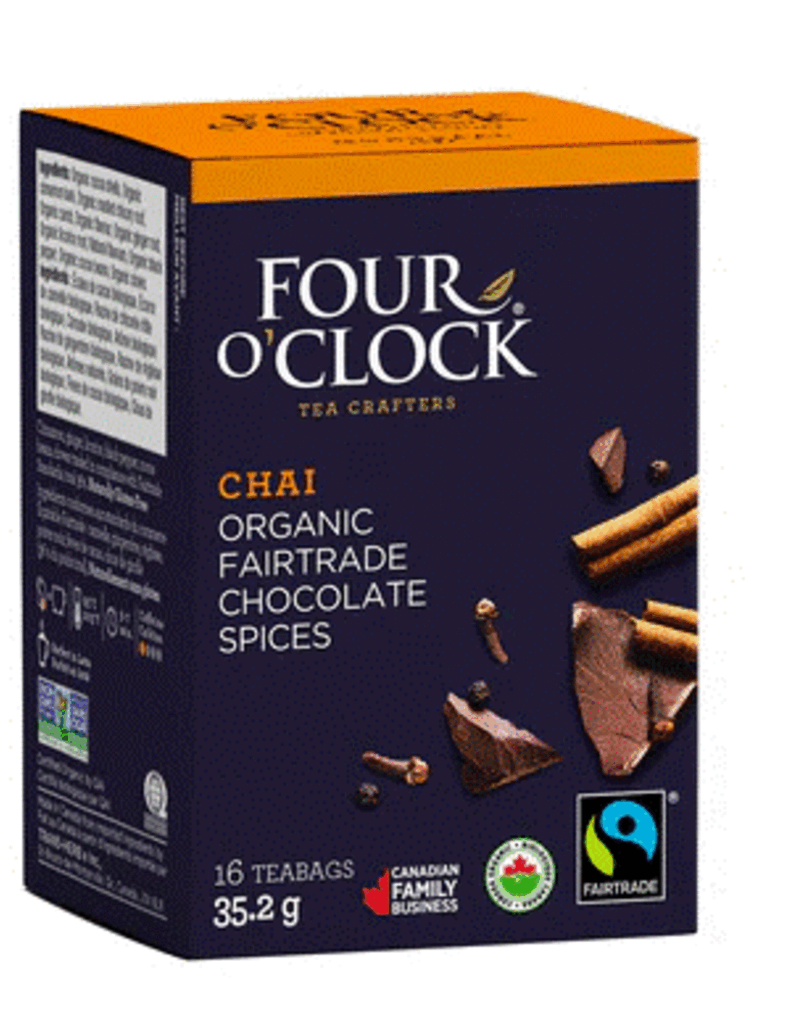 Canada Tea Chai Chocolate Spices Organic Fair Trade Four O'Clock