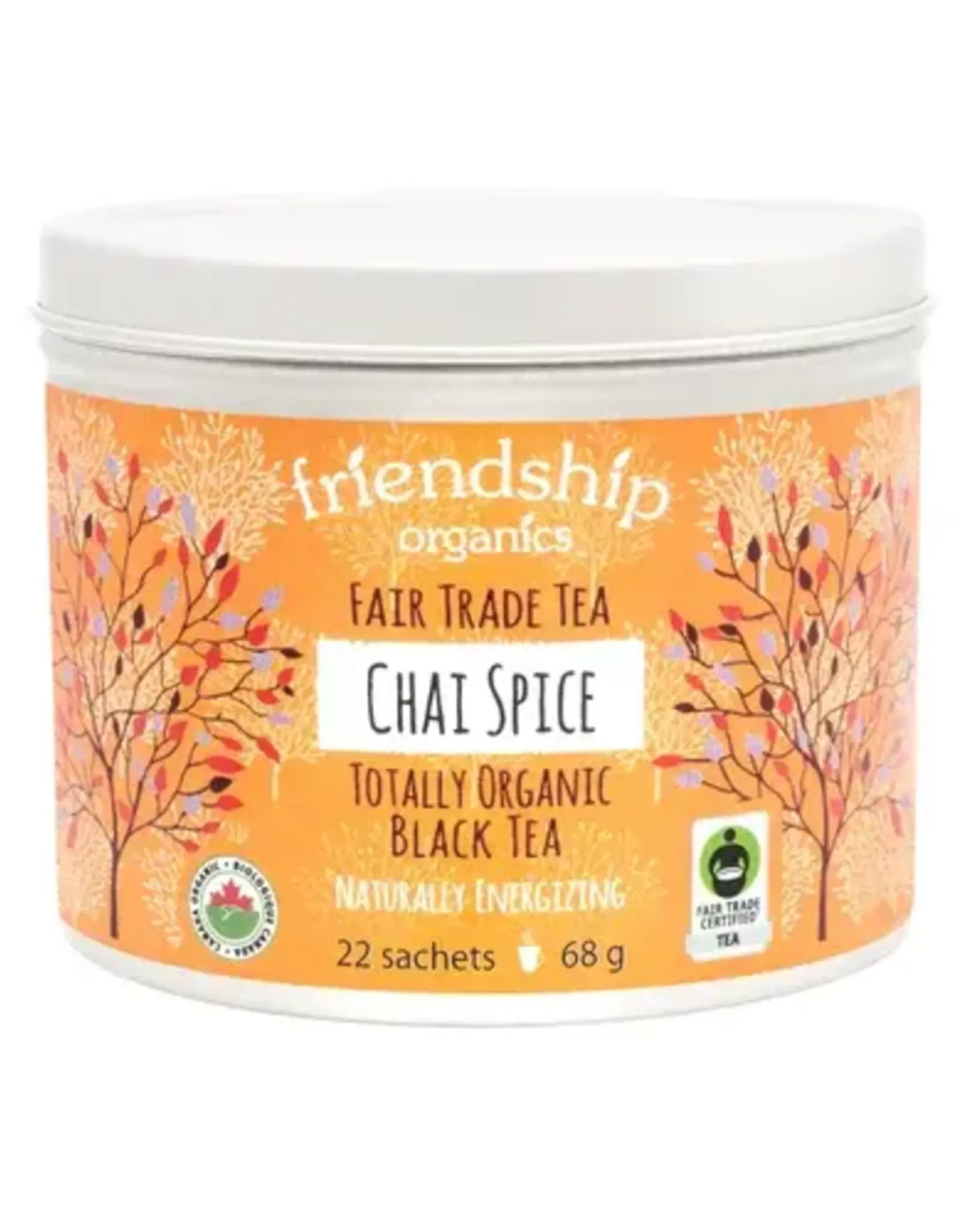 India Tea Chai Spice Black Sachets Tin Friendship Organics