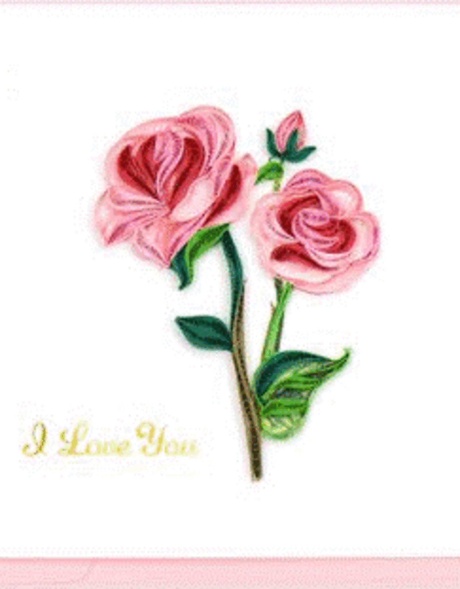 Vietnam Quilling Card I Love You Lonh Stem Pink Roses - Vietnam