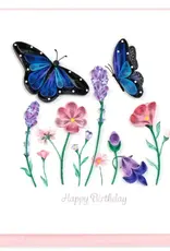 Vietnam Quilling Card Happy Birthday Flowers ad Blue Butterflies - Vietnam