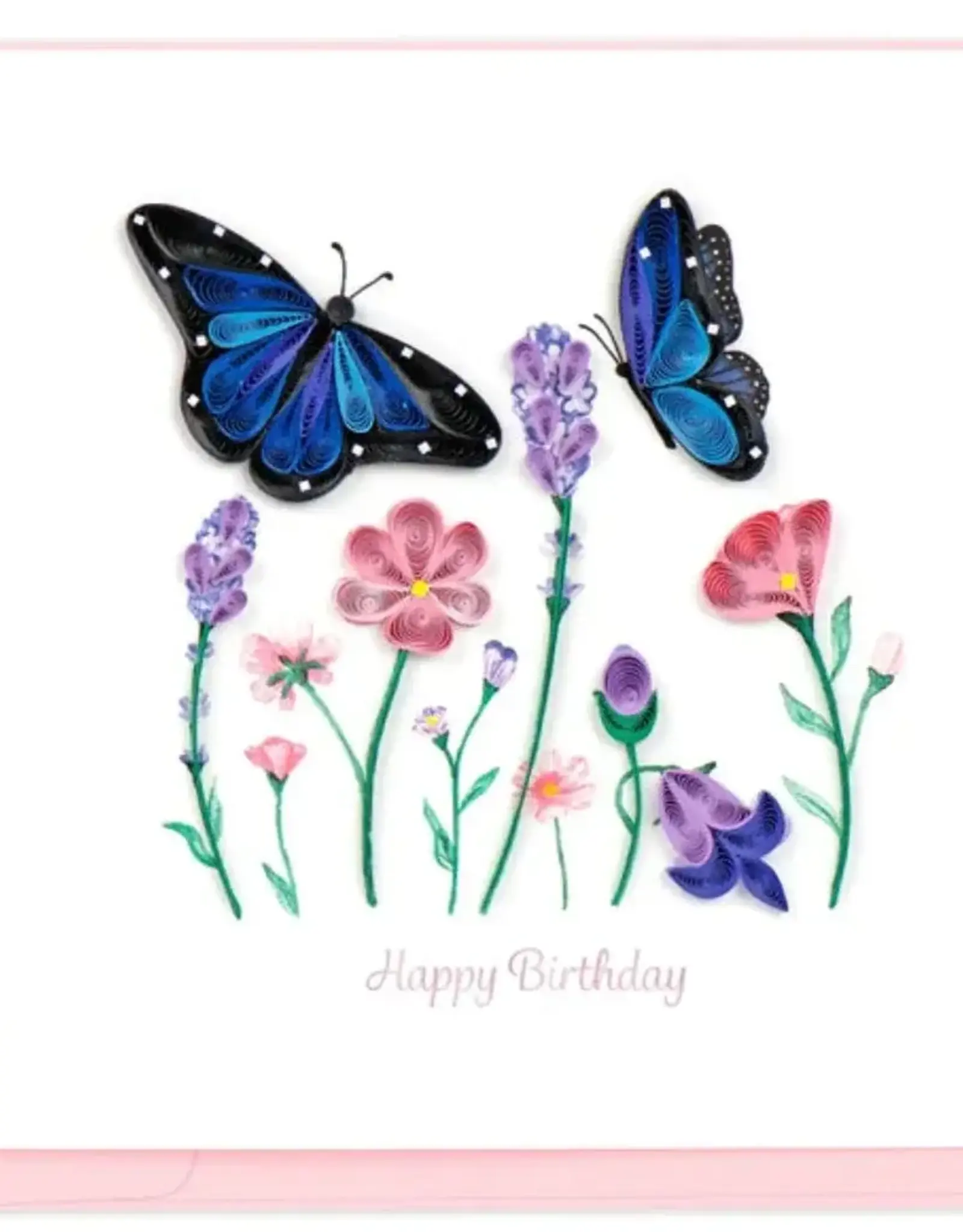 Vietnam Quilling Card Happy Birthday Flowers ad Blue Butterflies - Vietnam