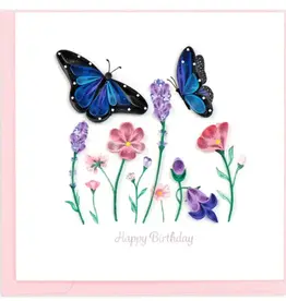 Vietnam Quilling Card Happy Birthday Flowers ad Blue Butterflies - Vietnam